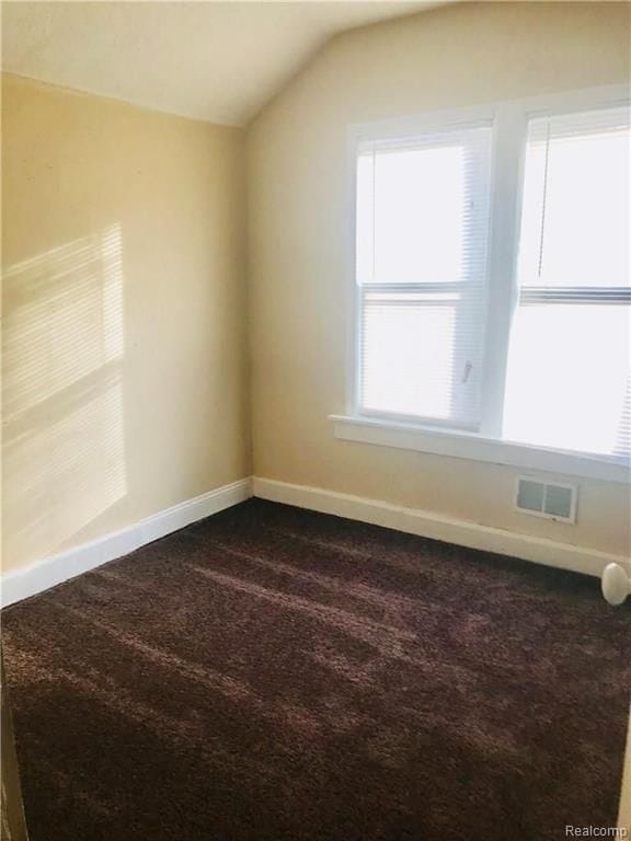 additional living space featuring lofted ceiling, carpet, visible vents, and baseboards