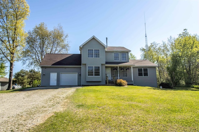 4898 Mount Morris Rd, Columbiaville, MI 48421 - traditional home with an attached garage, driveway, a front lawn, and a porch