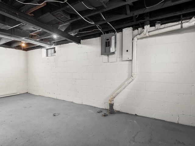 basement with electric panel