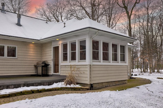 view of snow covered exterior