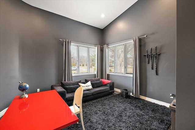 office area featuring recessed lighting and baseboards