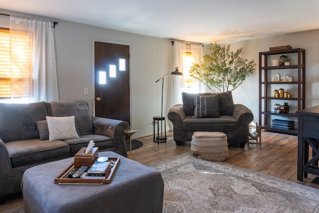 living area with wood finished floors