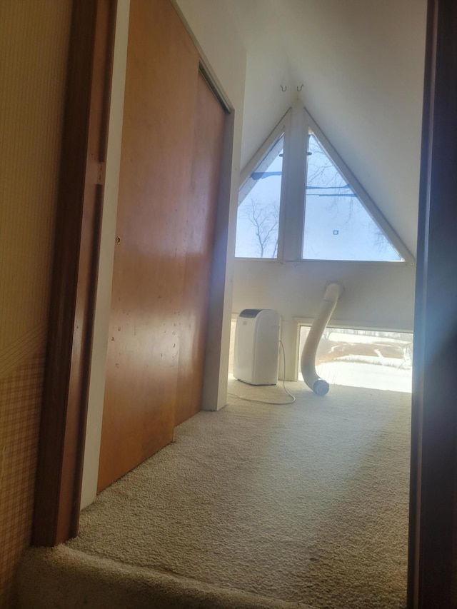bonus room featuring lofted ceiling and carpet