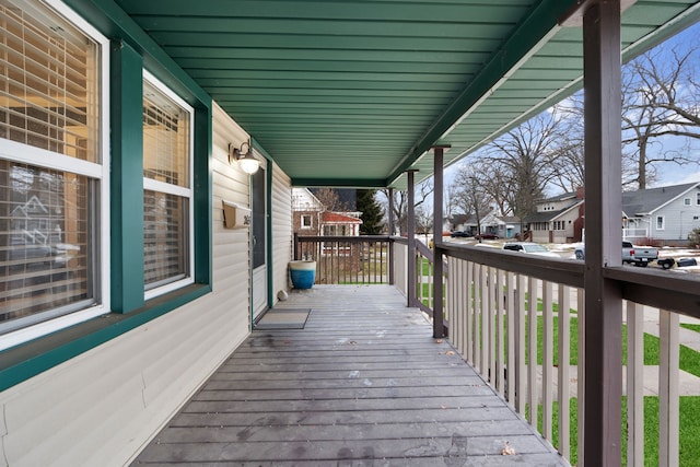 deck with a residential view