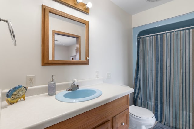 11375 SW Torch Lake Dr, Rapid City, MI 49676 - full bathroom with vanity, toilet, and a shower with shower curtain
