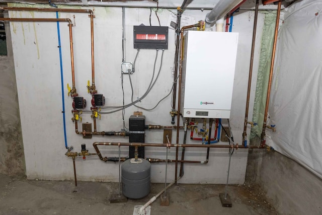 utility room with water heater