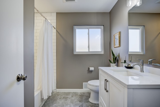 full bath featuring visible vents, plenty of natural light, vanity, and toilet