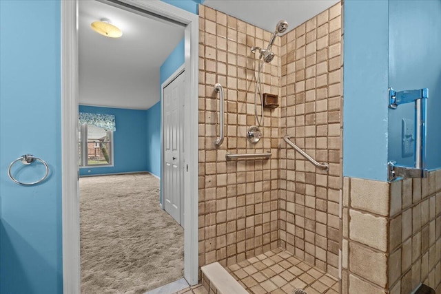 bathroom with a shower stall