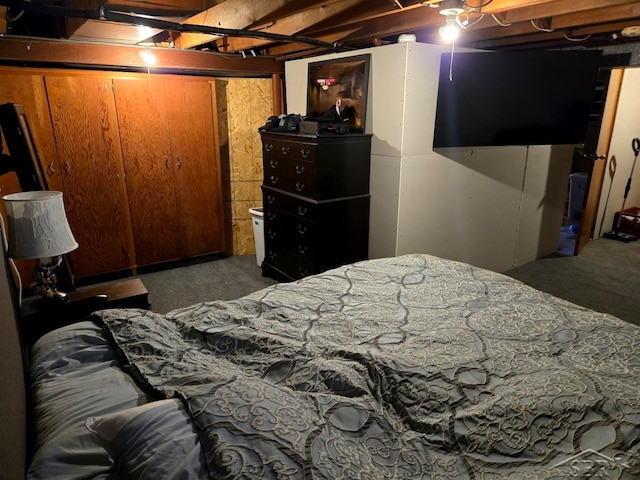 bedroom with dark carpet