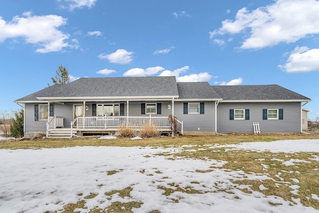 view of front of property featuring a porch and roof with shingles