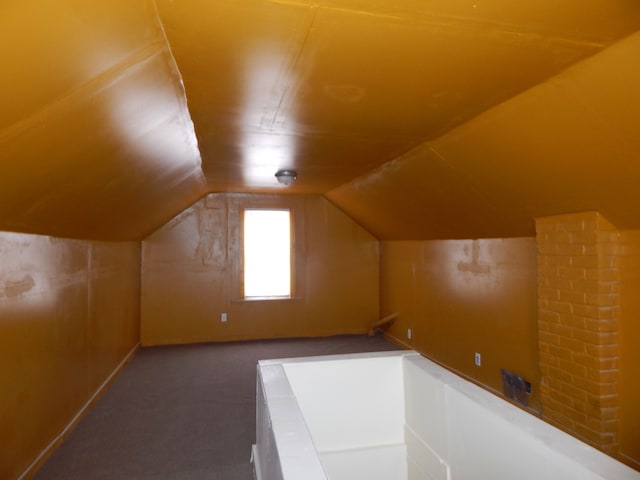 additional living space featuring lofted ceiling and carpet floors