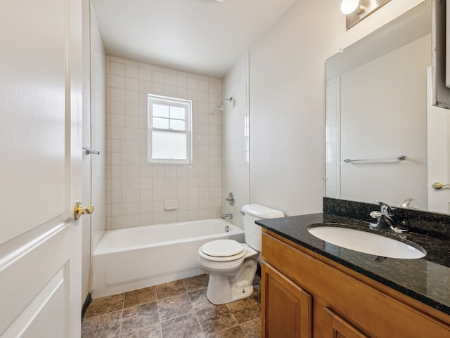 full bath with shower / bath combination, vanity, and toilet