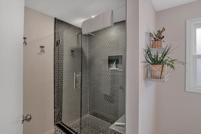 full bath with a shower stall