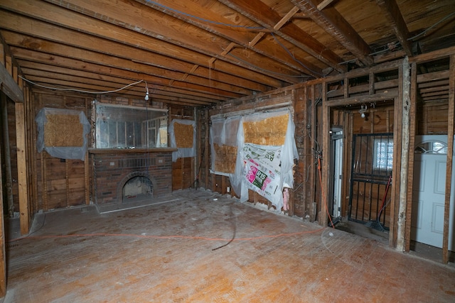 below grade area with a fireplace