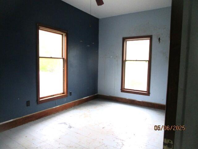408 W Burr Oak St, Centreville, MI 49032 - spare room with plenty of natural light, ceiling fan, and baseboards