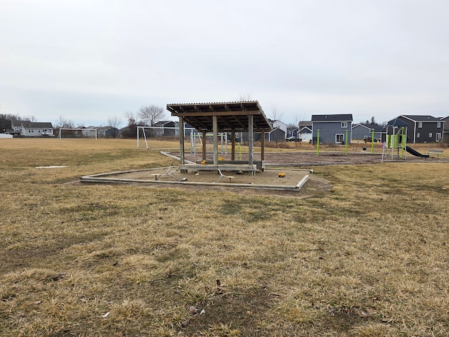 community play area with a residential view