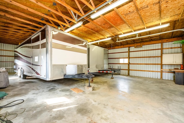 garage with metal wall