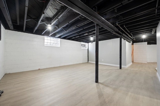 basement with wood finished floors