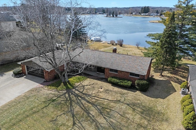 aerial view featuring a water view