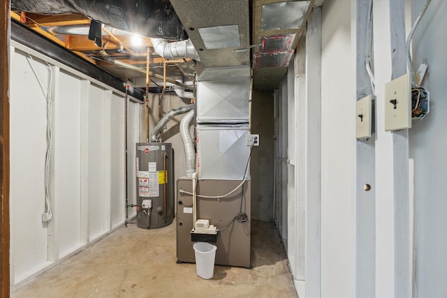 utility room with gas water heater and heating unit