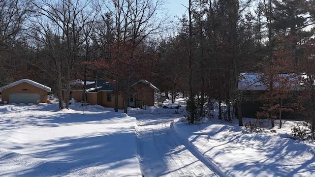 yard covered in snow with a detached garage