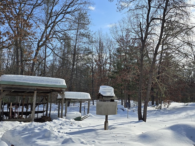 view of yard layered in snow