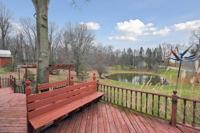 wooden terrace with a water view