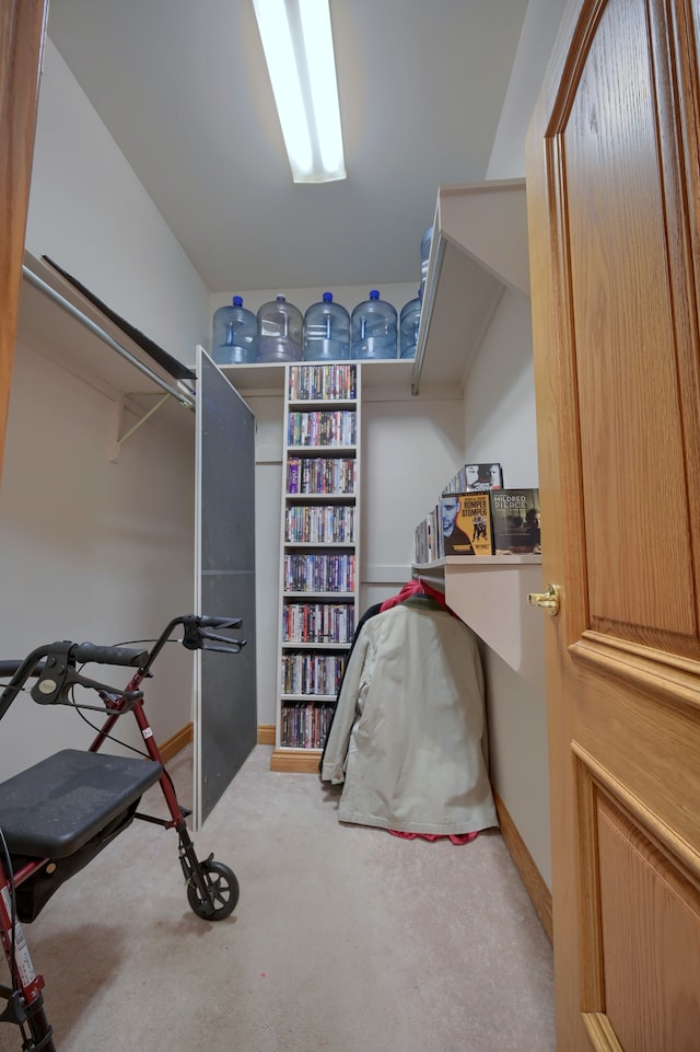 interior space featuring light colored carpet