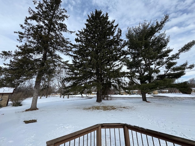 view of yard layered in snow