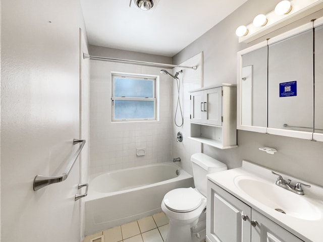 full bath featuring shower / bath combination, vanity, toilet, and tile patterned floors