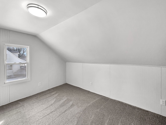 additional living space featuring carpet floors and lofted ceiling