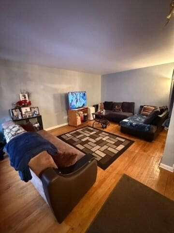 living area featuring wood finished floors and baseboards