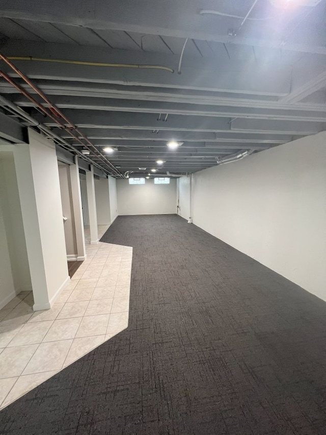 below grade area with carpet flooring