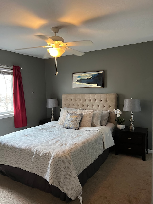 bedroom with carpet and ceiling fan