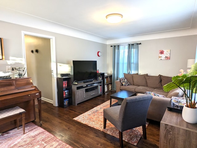 living area with dark wood-type flooring