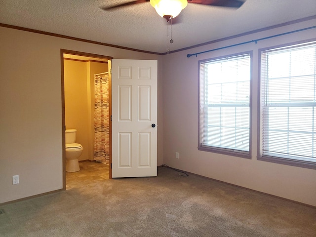 unfurnished bedroom featuring crown molding, multiple windows, and a textured ceiling