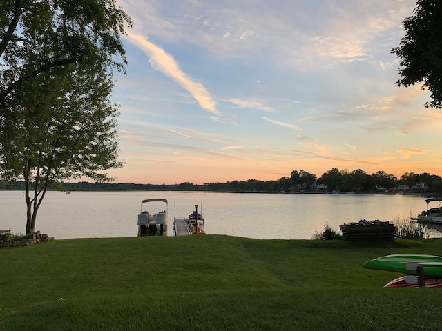 water view featuring a dock