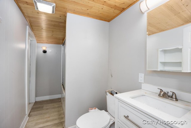 bathroom featuring a shower with shower door, wood ceiling, visible vents, and wood finished floors