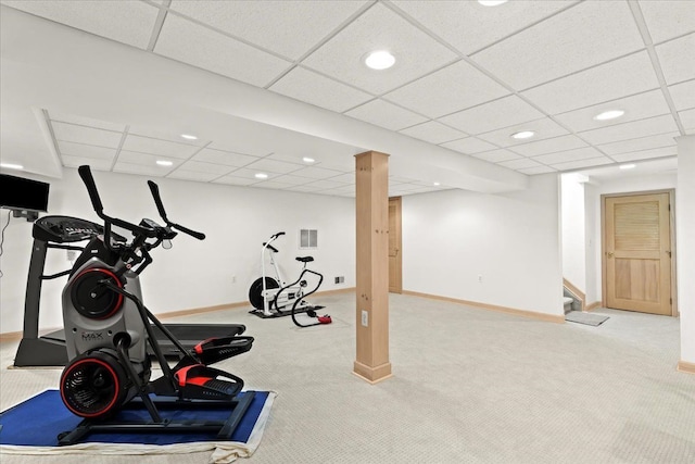 exercise area featuring recessed lighting, baseboards, and visible vents