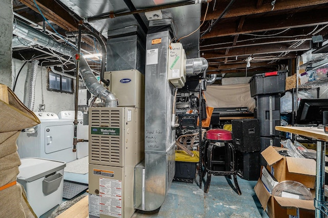 utilities featuring heating unit and washing machine and clothes dryer