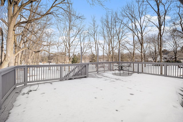 view of snow covered deck