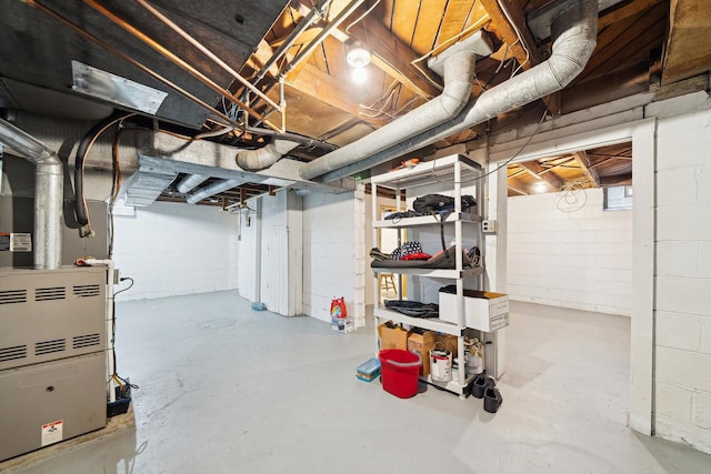 unfinished basement with heating unit