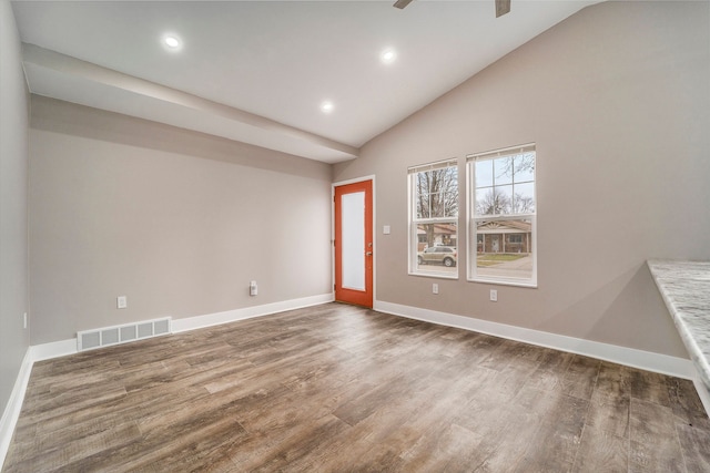 interior space with recessed lighting, visible vents, baseboards, and wood finished floors