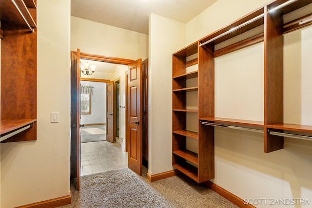 spacious closet with light carpet