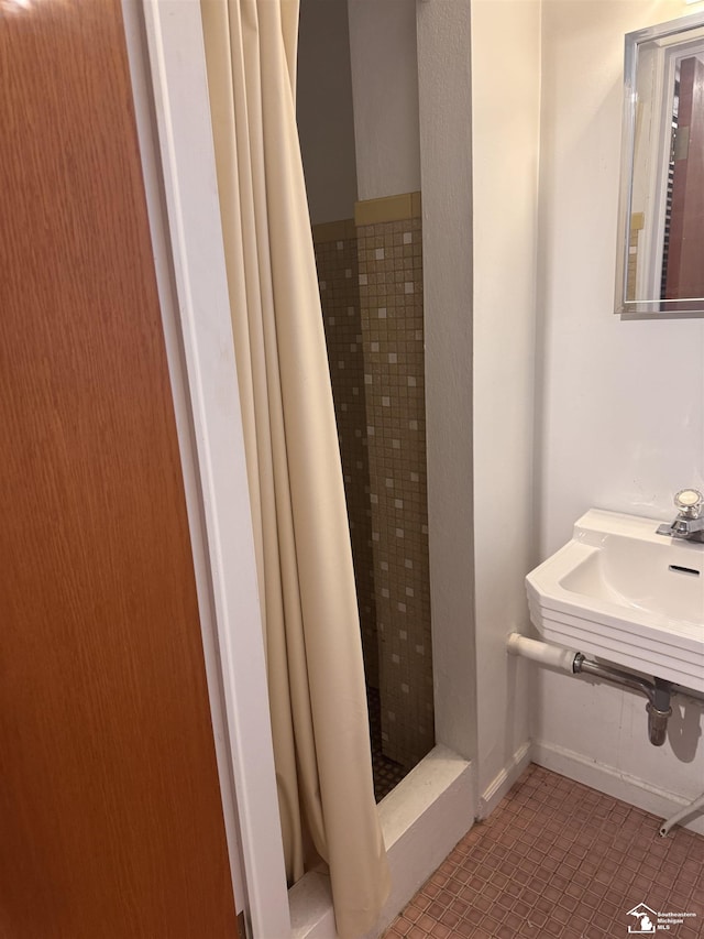 bathroom with a shower stall and a sink