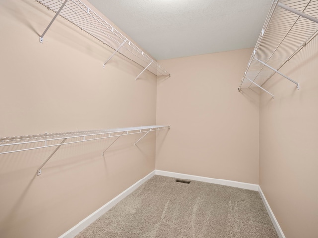 walk in closet featuring visible vents and carpet