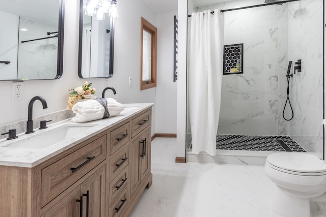 full bath with marble finish floor, a sink, and a marble finish shower