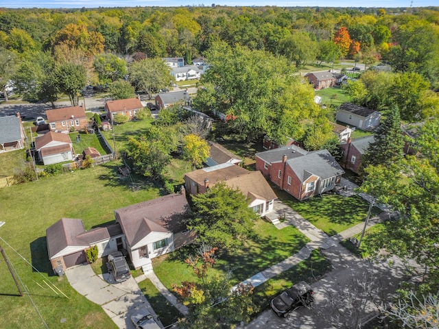 aerial view with a forest view and a residential view