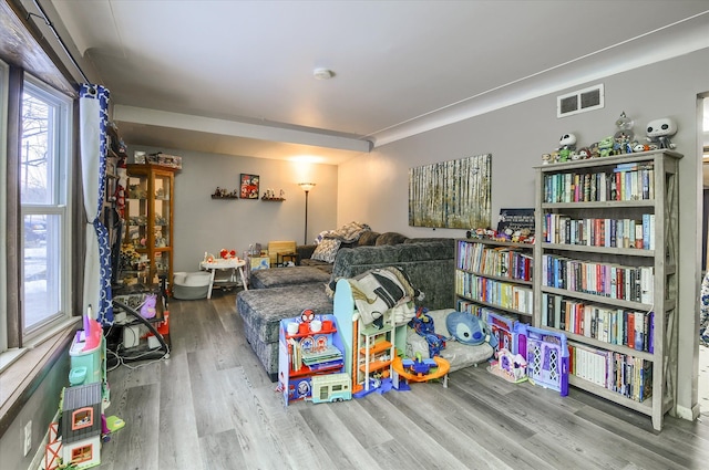 rec room with visible vents and wood finished floors