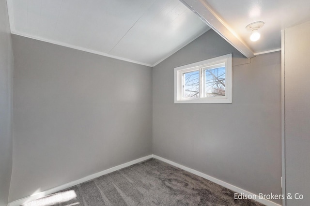 additional living space featuring lofted ceiling, baseboards, and carpet flooring